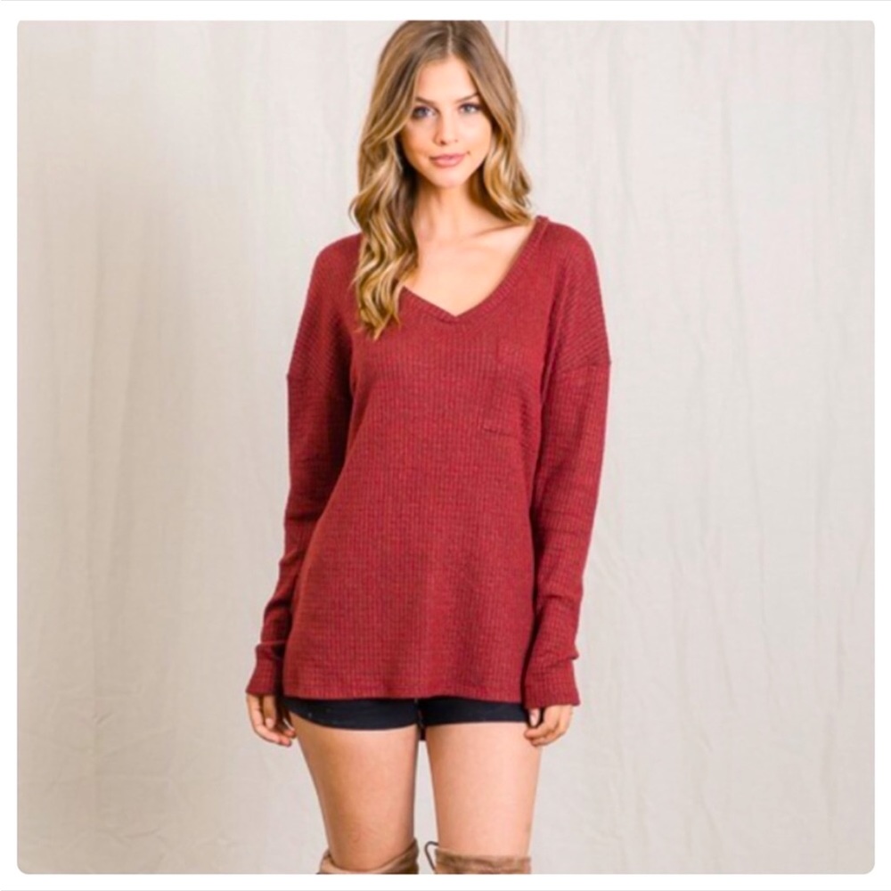 NEW Brushed Waffle Knit V-Neck Top